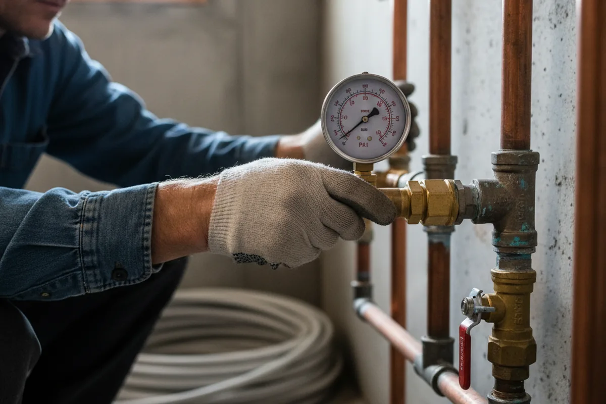 Pressure testing a repaired line during Water Line Repair in Reader